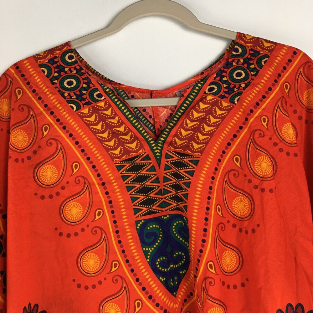 SPIRIT HALLOWEEN Dashiki Tribal Caftan SHIRT HIPPIE ETHNIC ORANGE Men Sz L/XL - Picture 3 of 16